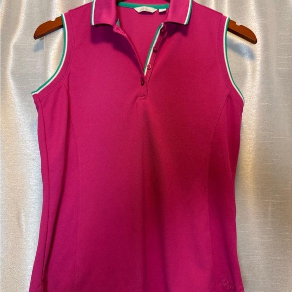 Lady Hagen Sleeveless Golf Polo Shirt Pink Green‎ White Trim Size S